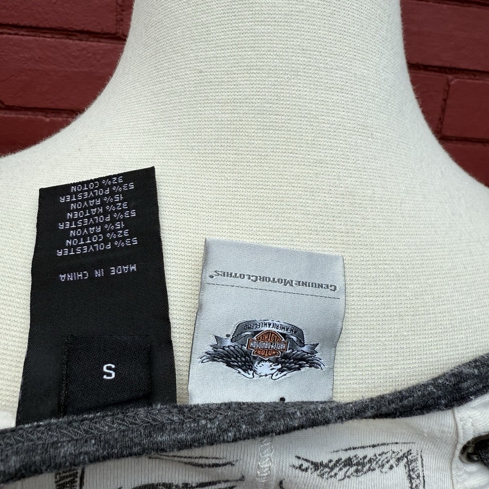 Harley Davidson Lace Up Shirt Womens Size Small Baseball Sleeve‎ Briker Grunge - Picture 8 of 8